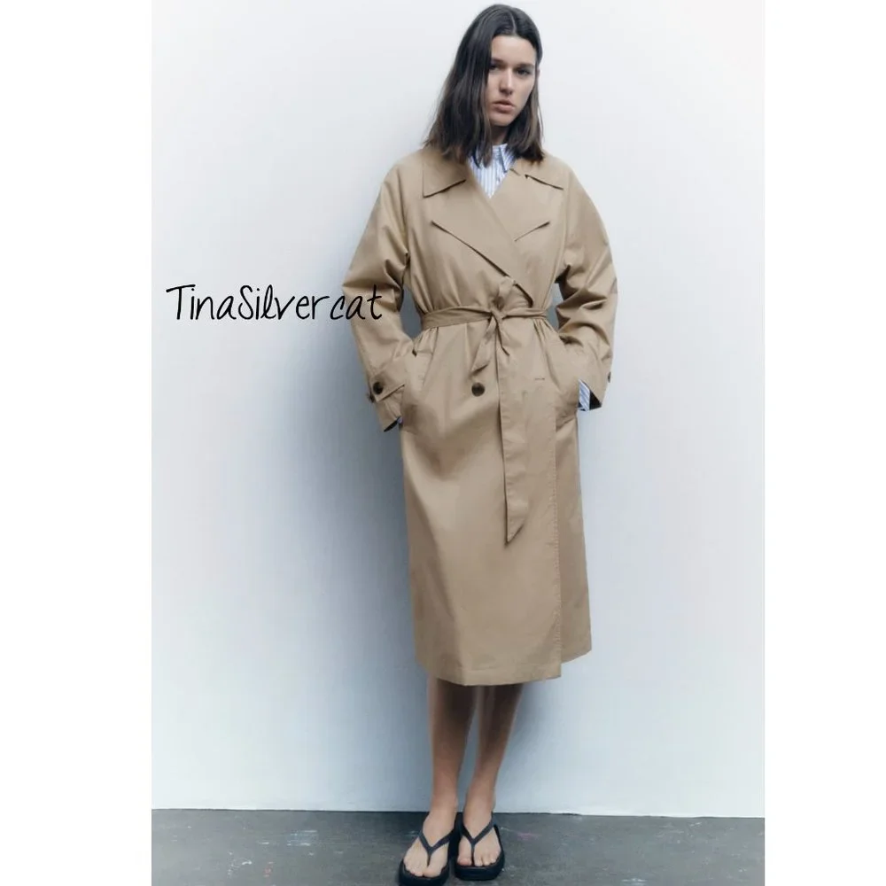 Zara Basic Belted Trench Coat Beige NWT - Picture 6 of 17